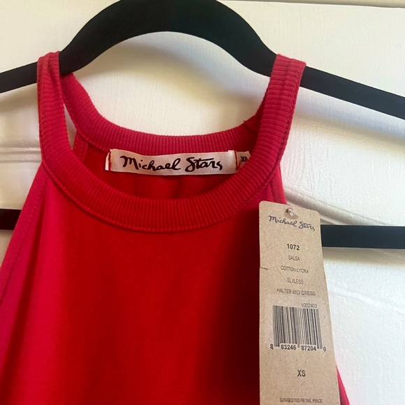 NWT Michael Stars Dress Halter Midi Ruched Dress - Red - Picture 3 of 6